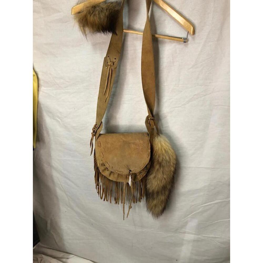 Vintage Suede Leather Tassel Shoulder Bag with Red Fox Tail